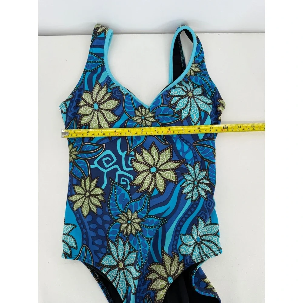 Cavaricci Floral One Piece Swimsuit Blue Green Patterned Swimwear Sz M Vintage‎